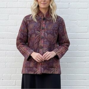 Vintage Tapestry Jacket Pink Purple Paisley Embroidered Floral size Large 1990s